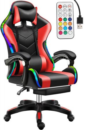 Červené  herní křeslo Likeregal 920 s podnožkou a podsvícením RGB